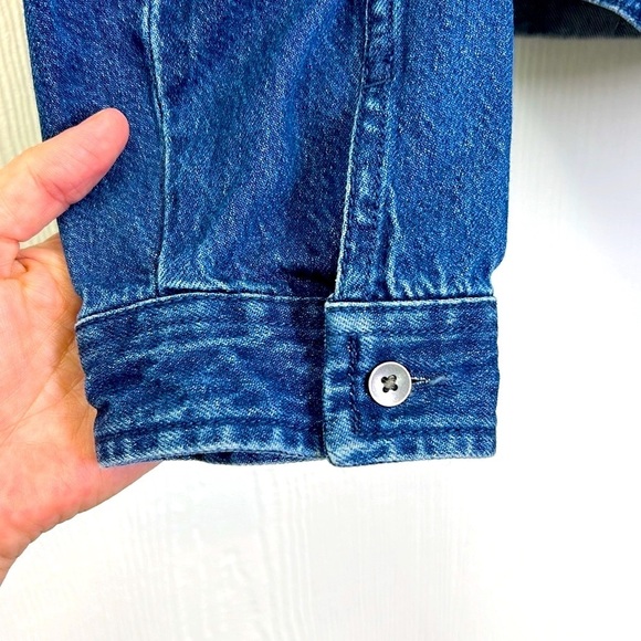 American Eagle - Oversized Dark Denim Button Down Ruffle Western Shirt Size M - Picture 5 of 13